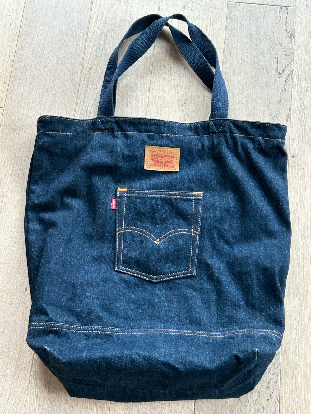 Levi's Indigo Denim Tote with Contrasting Stitching Large 17 x 20 inches